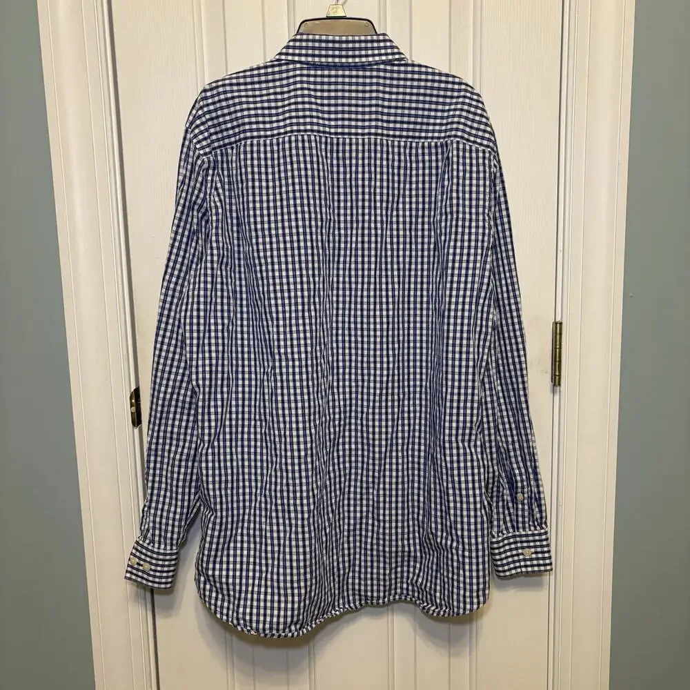 Banana Republic Button Up Men's Large 16-16.5 Fitted Blue Plaid Tailored Italy